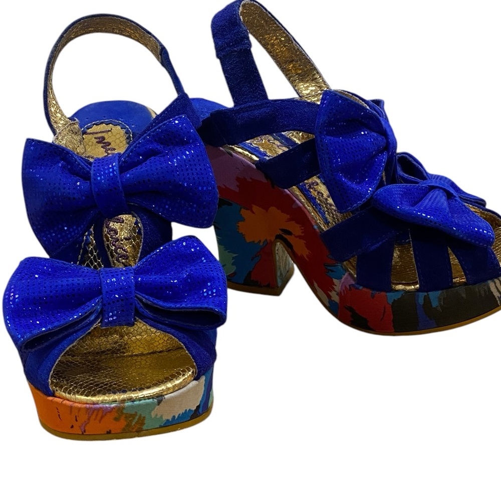 Irregular Choice Royal Blue and Gold Bow Heels